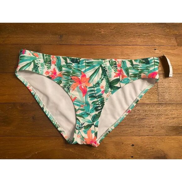Old Navy L Swim Bikini Bottoms NWT White Multi Tropical Floral Vibrant beach - Picture 1 of 7